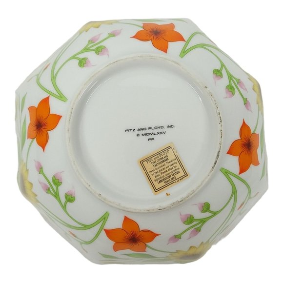 Vintage 1975 Fitz And Floyd Petite Fleur 8.5" Octagonal Serving Bowl Flowers - Picture 10 of 14